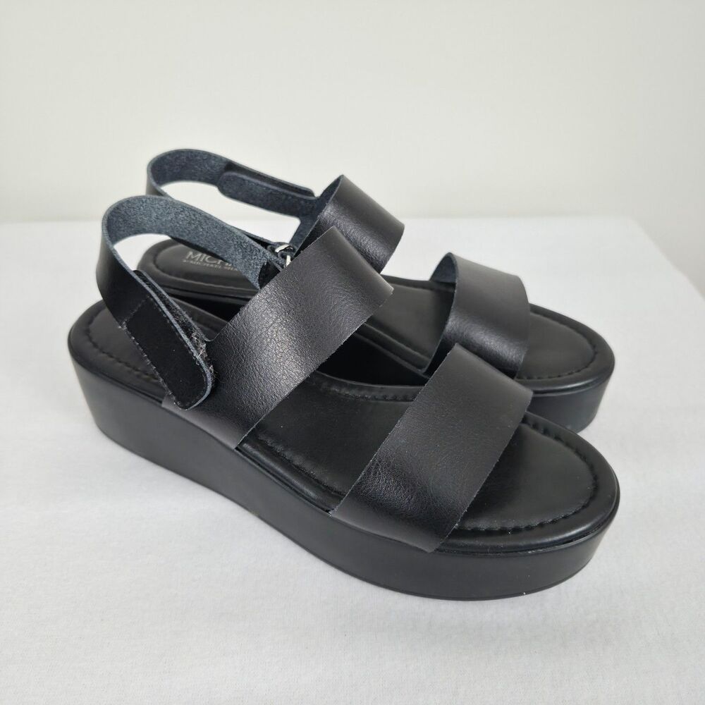 Michael Shannon Chunky Platform Size 9 Black Strappy Casual Sandals Minimalist